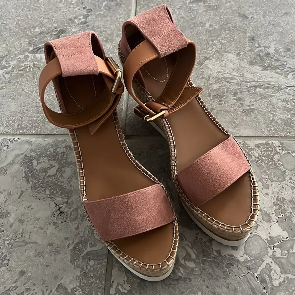 See by Chloé Glyn Calf Leather Espadrille Platform Wedge Sandals, New, Size 42 - Picture 8 of 13